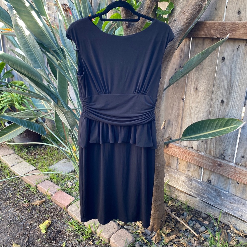 Jessica Howard Stretch Form Fitting Ruched Peplum Little Black Dress
